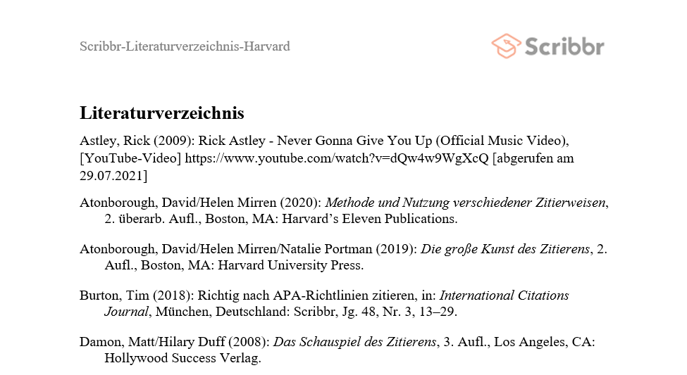 Harvard-Literaturverzeichnis Beispiel