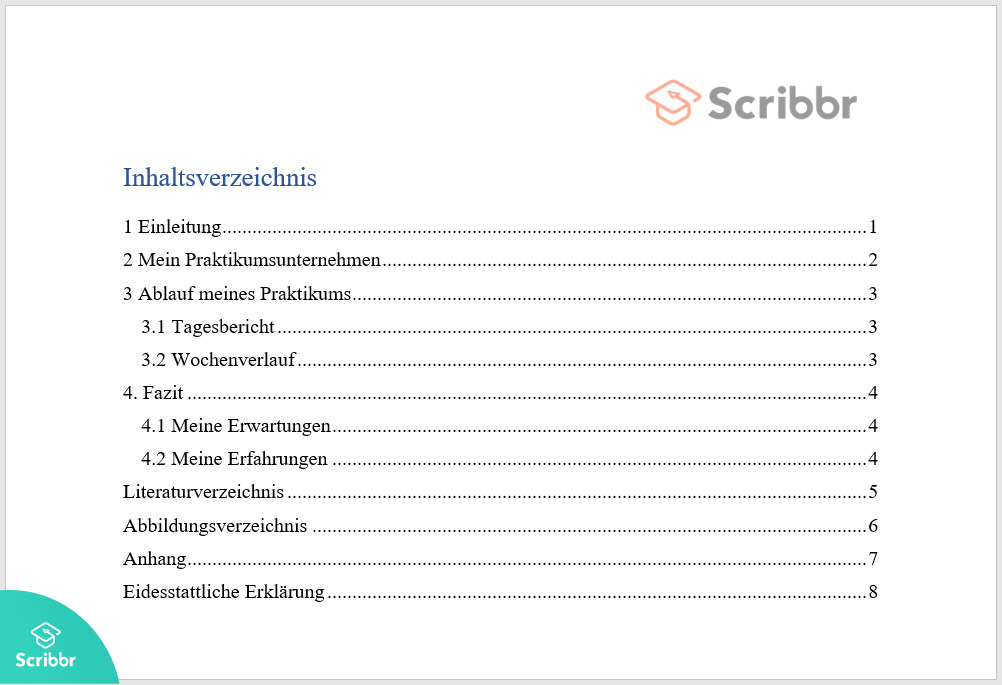 praktikumsbericht-inhaltsverzeichnis-beispiel-scribbr