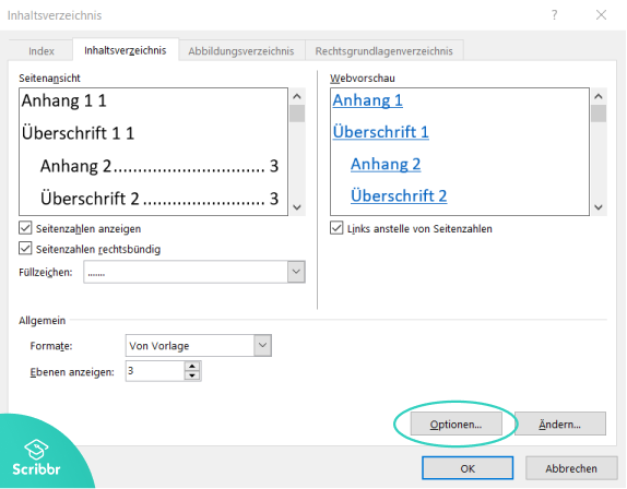 anhangsverzeichnis-word-benutzerdefiniertes-inhaltsverzeichnis-optionen-scribbr